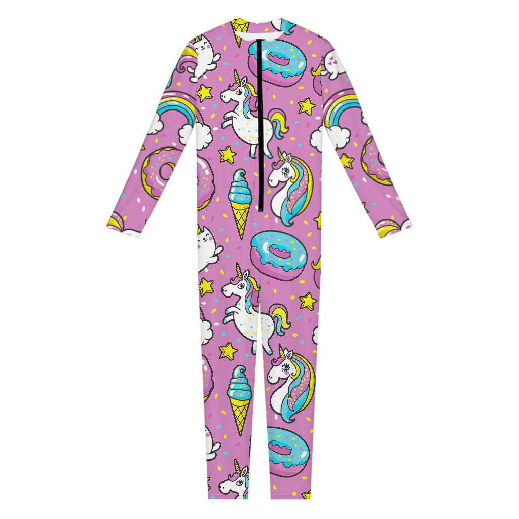 Pink Girly Unicorn Donut Pattern Print Jumpsuit