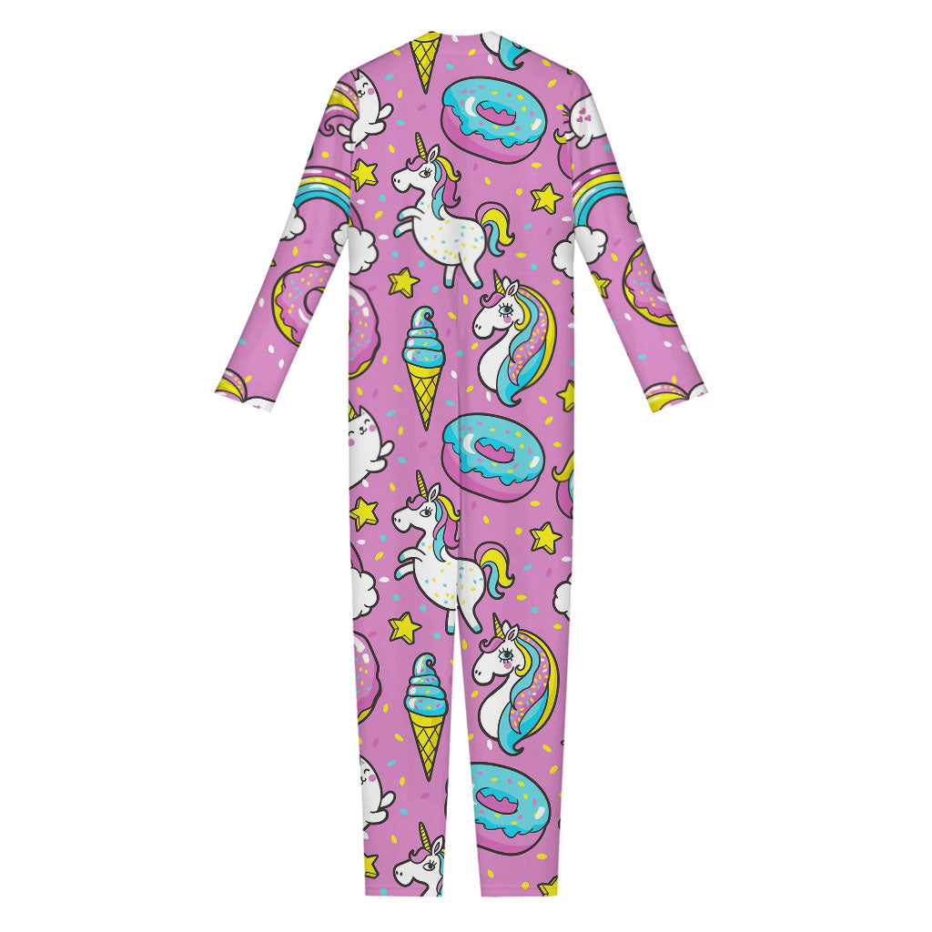 Pink Girly Unicorn Donut Pattern Print Jumpsuit