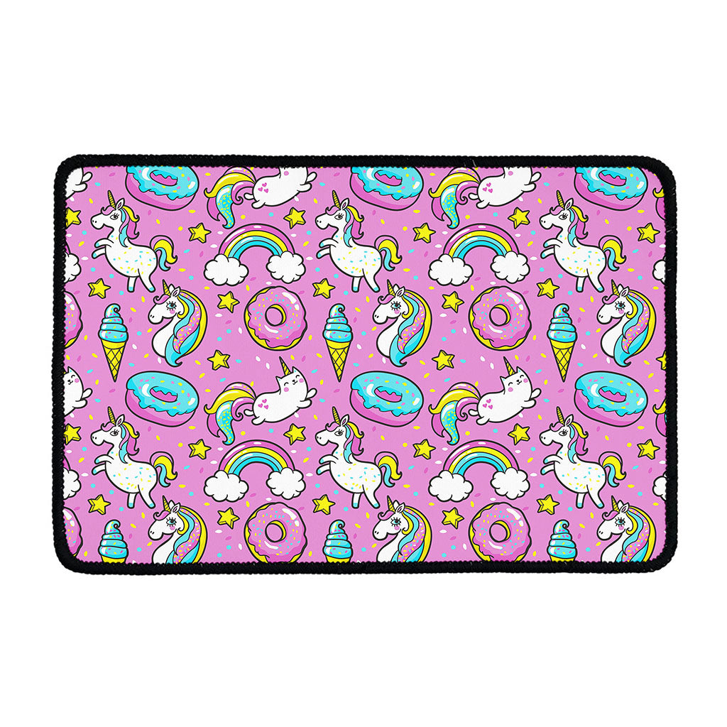 Pink Girly Unicorn Donut Pattern Print Kitchen Mat