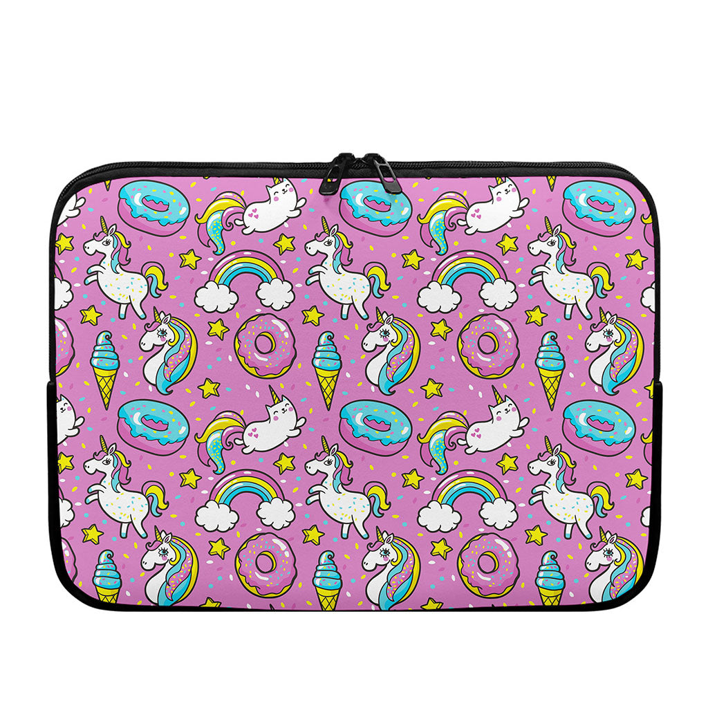 Pink Girly Unicorn Donut Pattern Print Laptop Sleeve