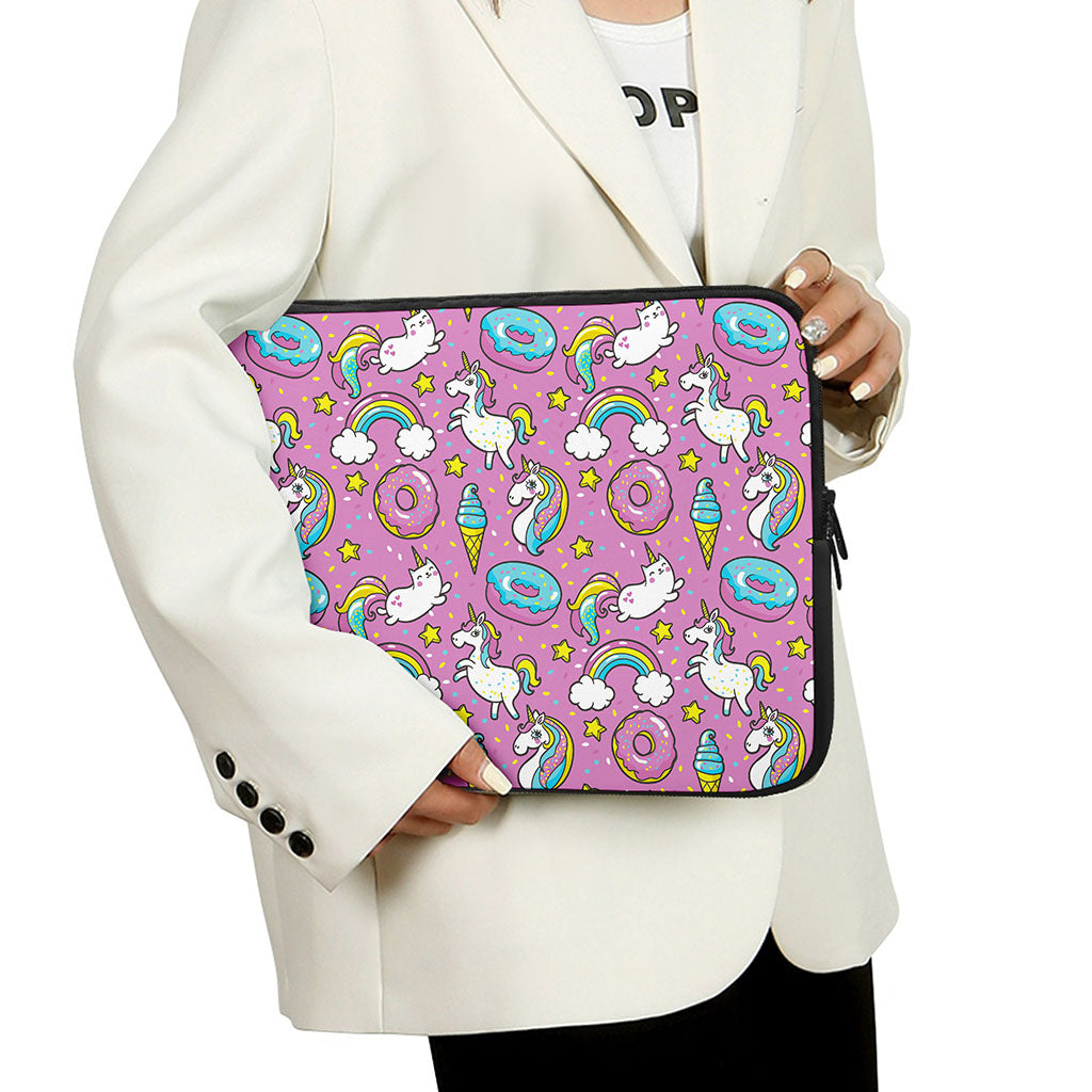 Pink Girly Unicorn Donut Pattern Print Laptop Sleeve