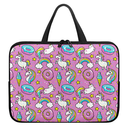 Pink Girly Unicorn Donut Pattern Print Laptop Sleeve With Handle