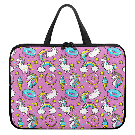 Pink Girly Unicorn Donut Pattern Print Laptop Sleeve With Handle