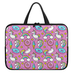 Pink Girly Unicorn Donut Pattern Print Laptop Sleeve With Handle