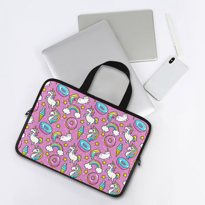 Pink Girly Unicorn Donut Pattern Print Laptop Sleeve With Handle