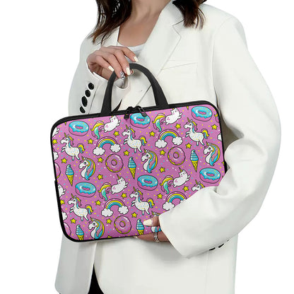 Pink Girly Unicorn Donut Pattern Print Laptop Sleeve With Handle