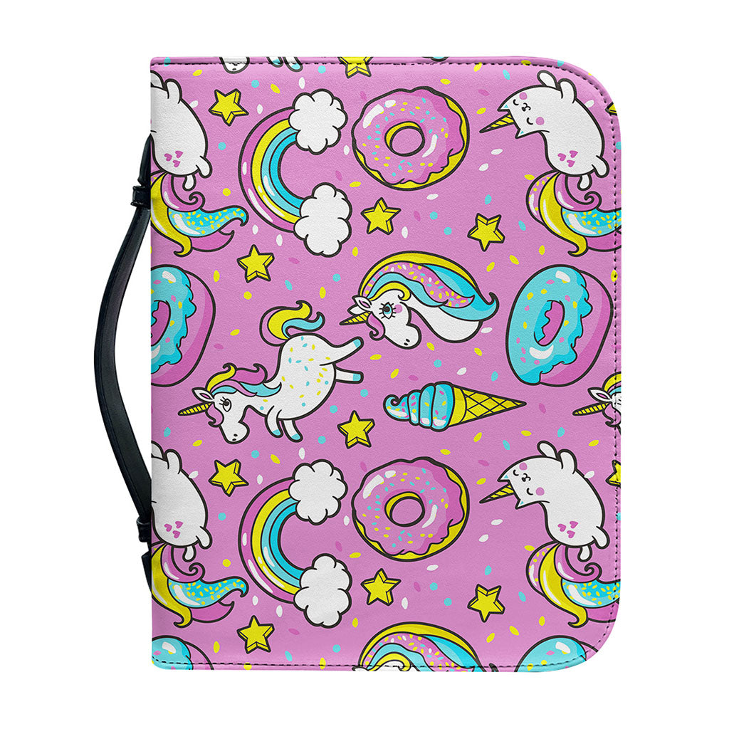 Pink Girly Unicorn Donut Pattern Print Leather Bible Cover