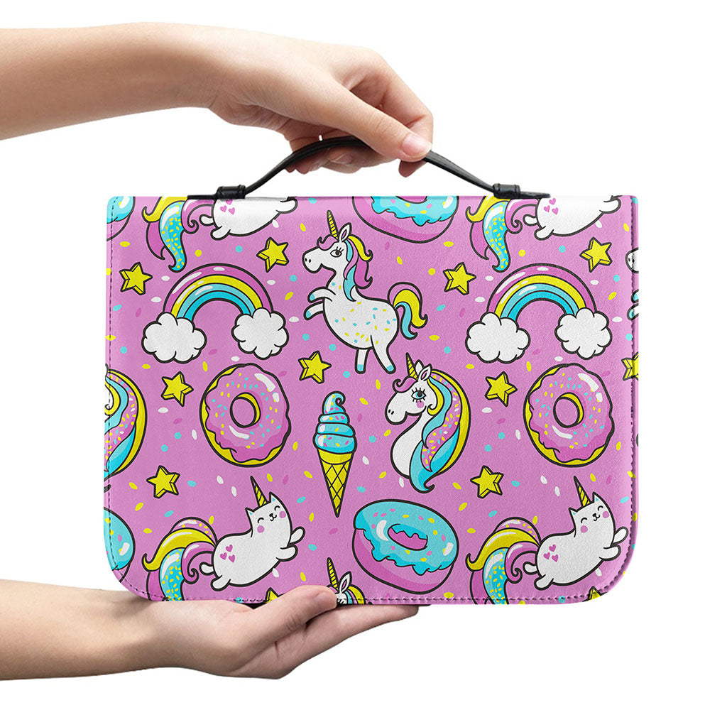 Pink Girly Unicorn Donut Pattern Print Leather Bible Cover