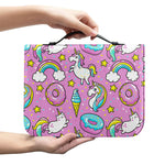 Pink Girly Unicorn Donut Pattern Print Leather Bible Cover