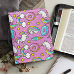 Pink Girly Unicorn Donut Pattern Print Leather Bible Cover
