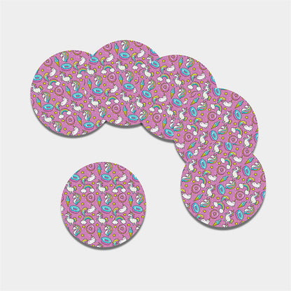 Pink Girly Unicorn Donut Pattern Print Leather Coaster Set