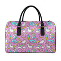 Pink Girly Unicorn Donut Pattern Print Leather Duffel Bag