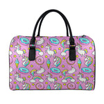 Pink Girly Unicorn Donut Pattern Print Leather Duffle Bag