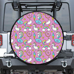 Pink Girly Unicorn Donut Pattern Print Leather Spare Tire Cover
