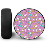 Pink Girly Unicorn Donut Pattern Print Leather Spare Tire Cover