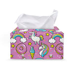 Pink Girly Unicorn Donut Pattern Print Leather Tissue Box Cover