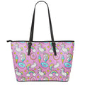 Pink Girly Unicorn Donut Pattern Print Leather Tote Bag With Zipper