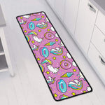 Pink Girly Unicorn Donut Pattern Print Long Kitchen Mat