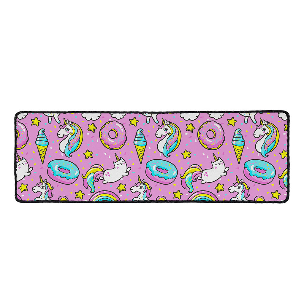 Pink Girly Unicorn Donut Pattern Print Long Kitchen Mat