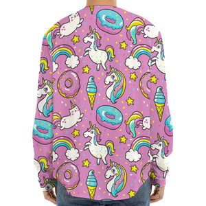 Pink Girly Unicorn Donut Pattern Print Long Sleeve Baseball Jersey