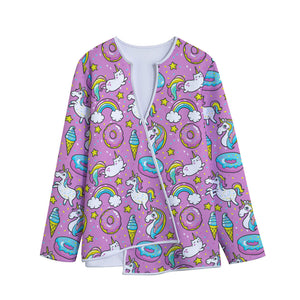 Pink Girly Unicorn Donut Pattern Print Long Sleeve Short Coat