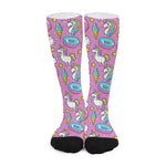 Pink Girly Unicorn Donut Pattern Print Long Socks