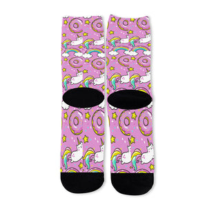 Pink Girly Unicorn Donut Pattern Print Long Socks