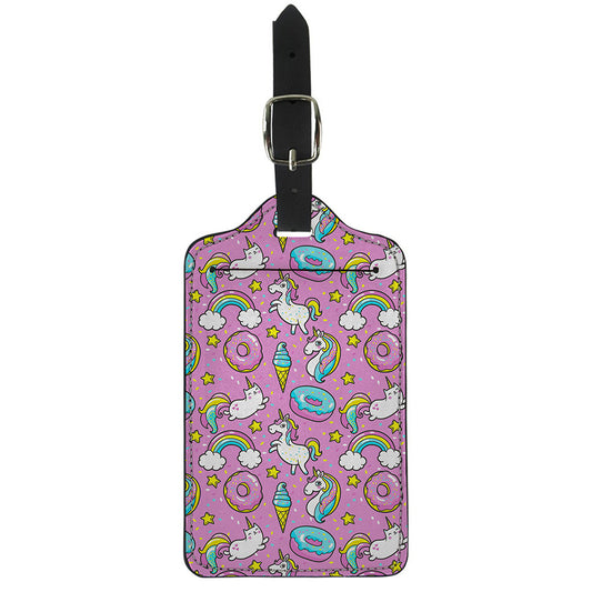 Pink Girly Unicorn Donut Pattern Print Luggage Tag
