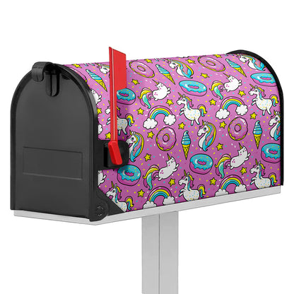 Pink Girly Unicorn Donut Pattern Print Mailbox Cover