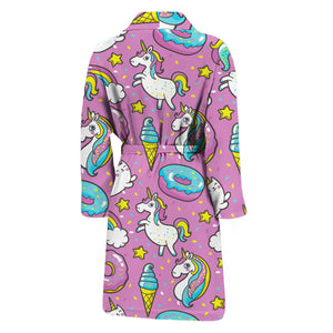 Pink Girly Unicorn Donut Pattern Print Men's Bathrobe