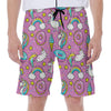 Pink Girly Unicorn Donut Pattern Print Men's Beach Shorts