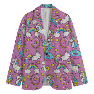 Pink Girly Unicorn Donut Pattern Print Men's Blazer