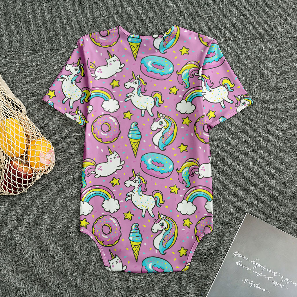 Pink Girly Unicorn Donut Pattern Print Men's Bodysuit