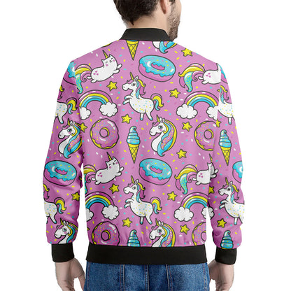 Pink Girly Unicorn Donut Pattern Print Men's Bomber Jacket