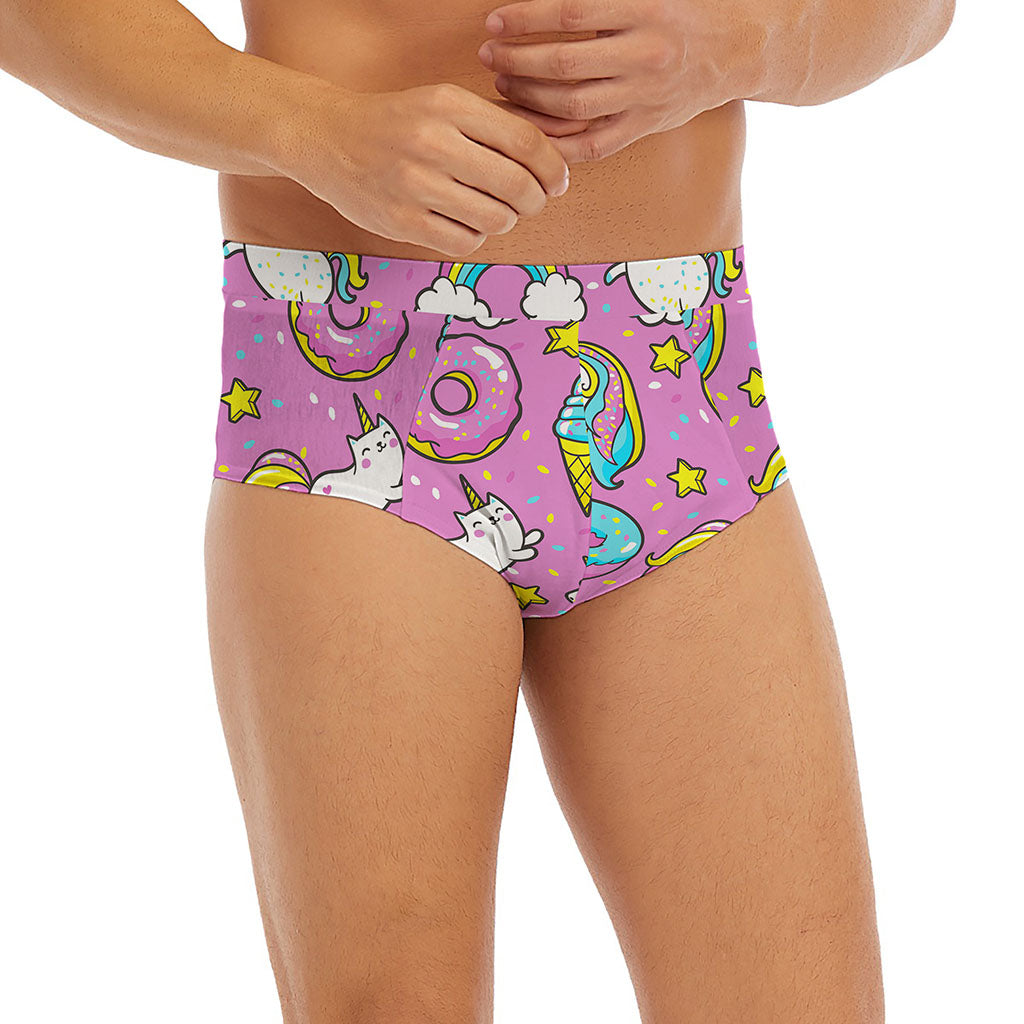 Pink Girly Unicorn Donut Pattern Print Men's Briefs