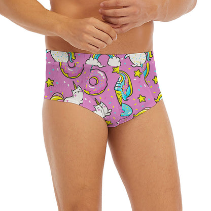 Pink Girly Unicorn Donut Pattern Print Men's Briefs