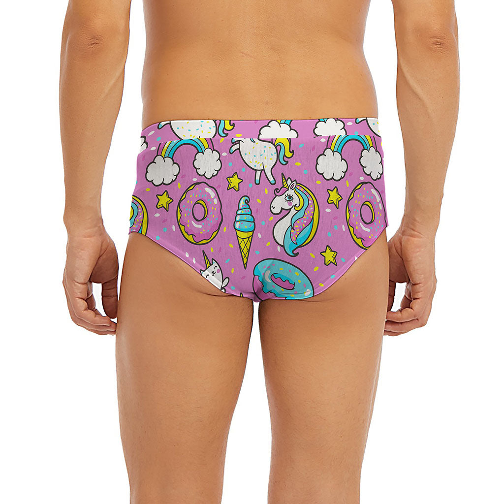 Pink Girly Unicorn Donut Pattern Print Men's Briefs