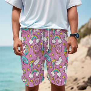 Pink Girly Unicorn Donut Pattern Print Men's Cargo Shorts