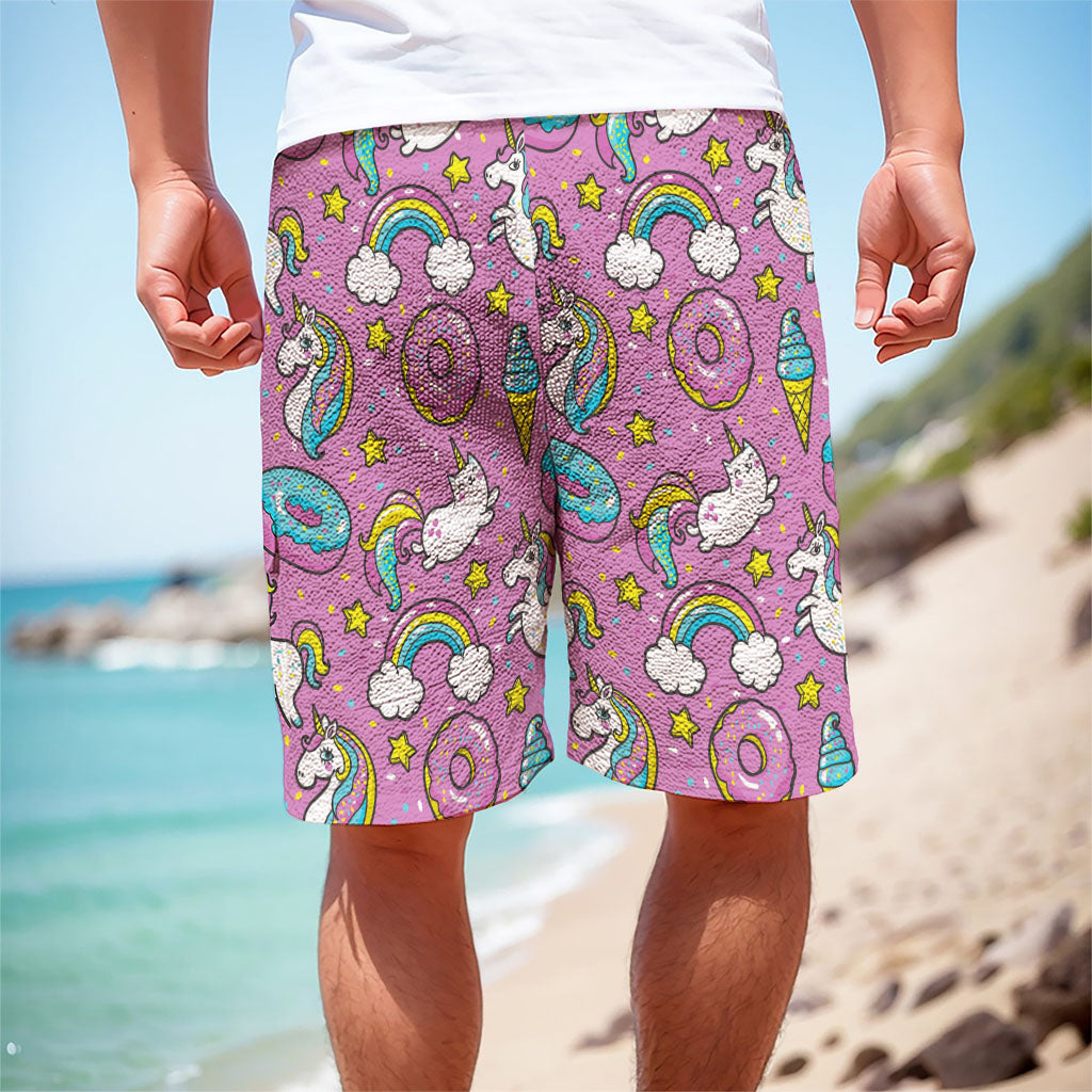 Pink Girly Unicorn Donut Pattern Print Men's Cargo Shorts