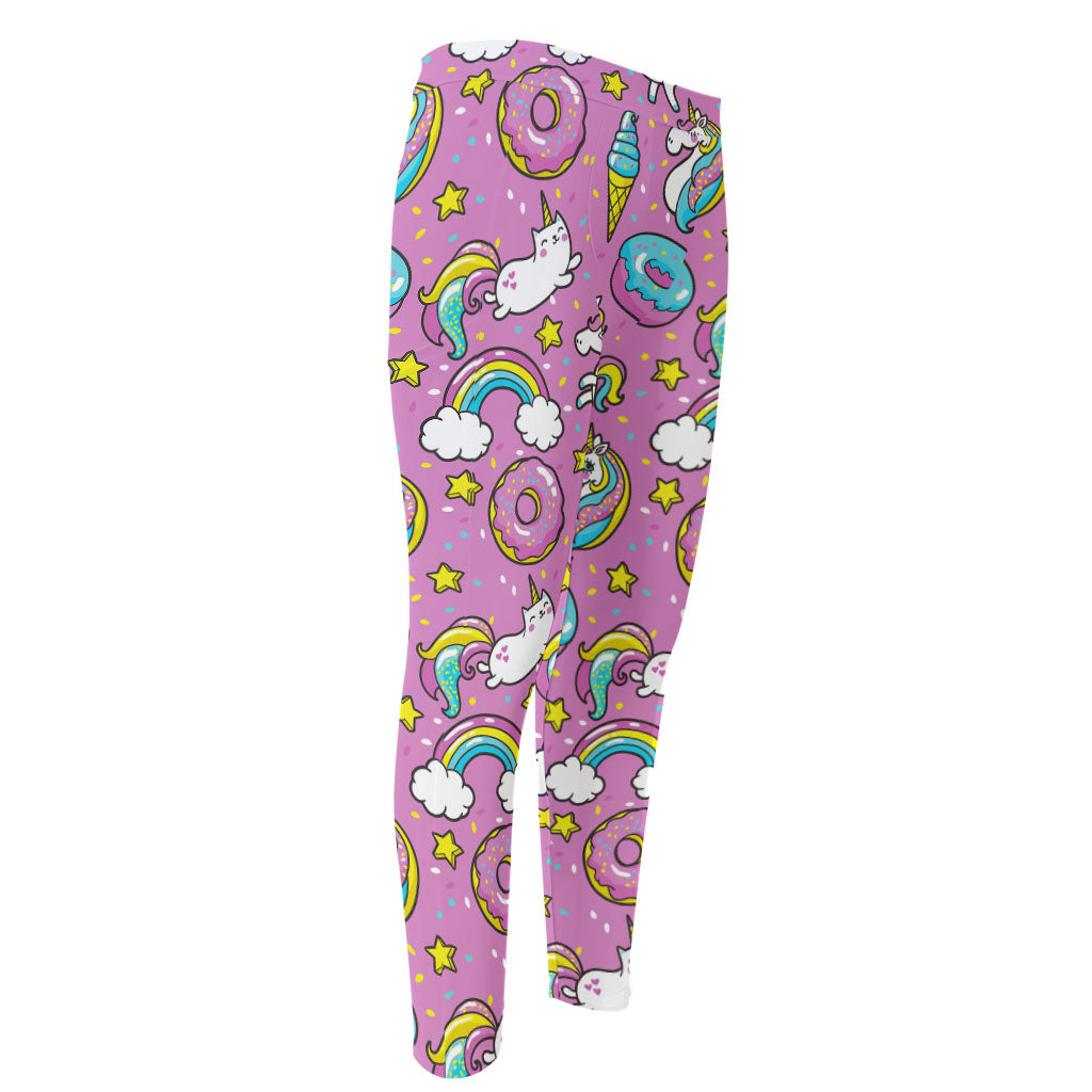 Pink Girly Unicorn Donut Pattern Print Men's Compression Pants