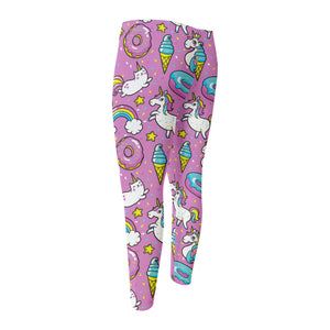 Pink Girly Unicorn Donut Pattern Print Men's Compression Pants