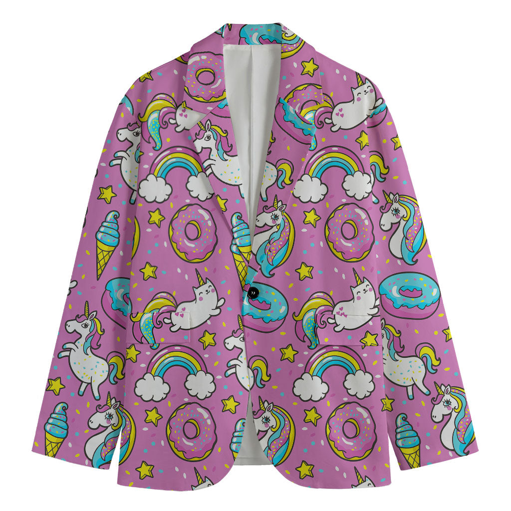 Pink Girly Unicorn Donut Pattern Print Men's Cotton Blazer