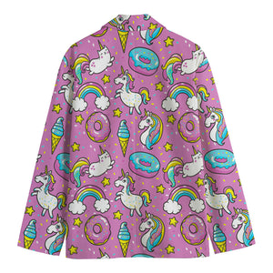 Pink Girly Unicorn Donut Pattern Print Men's Cotton Blazer