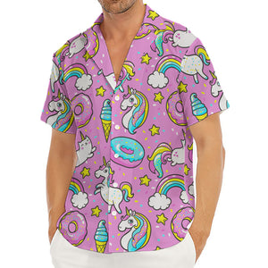 Pink Girly Unicorn Donut Pattern Print Men's Deep V-Neck Shirt