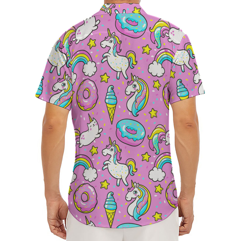 Pink Girly Unicorn Donut Pattern Print Men's Deep V-Neck Shirt