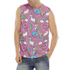 Pink Girly Unicorn Donut Pattern Print Men's Fitness Tank Top