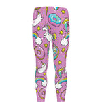 Pink Girly Unicorn Donut Pattern Print Men's leggings