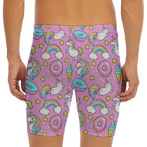 Pink Girly Unicorn Donut Pattern Print Men's Long Boxer Briefs