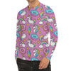 Pink Girly Unicorn Donut Pattern Print Men's Long Sleeve Rash Guard