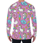 Pink Girly Unicorn Donut Pattern Print Men's Long Sleeve T-Shirt